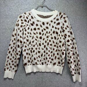 Hem & Thread Sweater Womens Medium Brown White Long Sleeve Pullover Animal Print